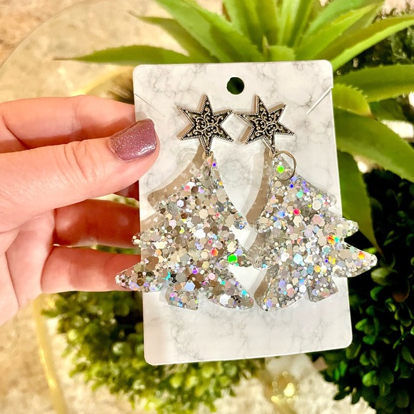 Acrylic Sparkle Christmas Tree Earrings - Picture 5 of 5